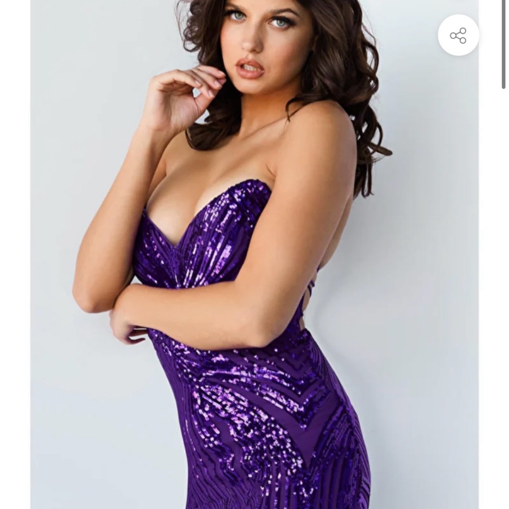 Jovani Purple Sequin Strapless Prom Dress
